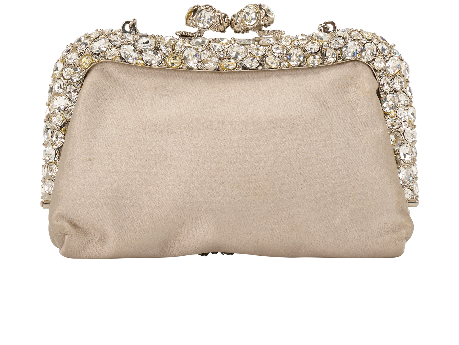 Embellished Mini Evening Bag, &pound;290, Handbags, Beige, Crystal/Satin, Back view